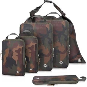Compression Packing Cubes For Travel, Packing Cube, Luggage Organizers 7-Piece Expandable, Compression Bags with Laundry Bag (Camouflage), Brown/Green, Large X 2, Small X 2, Long X 2 in Saudi Arabia