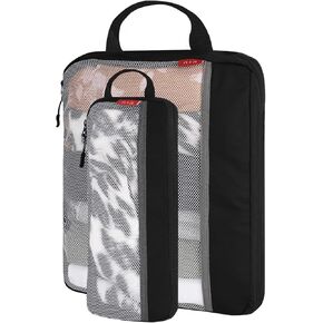 2 Set Compression Packing Cubes for Suitcases, Lightweight Travel Essentials for Carry, Suitcase Organizer Bag Set in 2 Sizes (Large, Small), Black