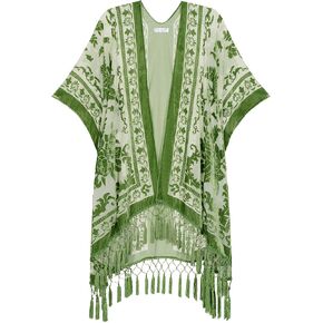 Velvet Kimono Cardigan for Women, Long Burnout Velvet Kimono Cover Up, Free Size