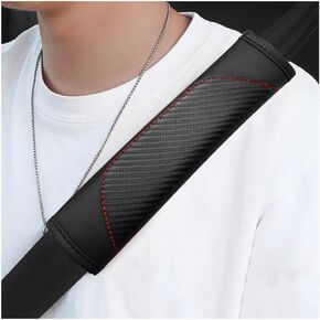 2 PCS Car Seat Belt Cover, Carbon Fiber Leather Auto Seat Belt Pads Cover, Safety Seatbelt Shoulder Strap Covers Protect Your Neck and Shoulder, Universal Car Accessories (Black+Yellow)