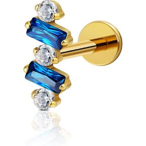 FINE4U 1PC ASTM F136 Titanium Piercing Jewelry Stud for Tragus Conch Helix Flat 16G 6mm 8mm