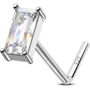 Jewseen 925 Sterling Silver Nose Stud, L Shaped Nose Ring,Clear CZ Nose Piercing Jewelry,20G Nostril Piercing,Nose Bone for Women Men