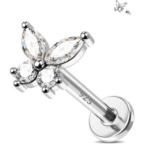 Jewseen 925 Sterling Silver Cartilage Stud Earrings 16g Internally Threaded Flat Back Earrings Butterfly Nose Stud for Women Men
