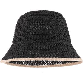 FALETO Women Foldable Sun Hats Mesh Woven Bucket Hat Portable Summer Hats for Traveling Beach Sunbathing