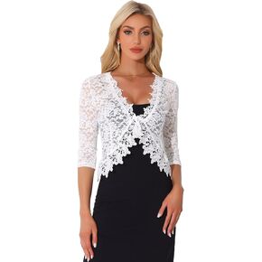 Allegra K Floral Lace Shrugs for Women's Evening 3/4 Sleeves Formal Elegant Bolero Cardigan