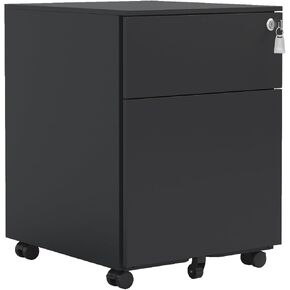 3-Drawer Mobile File Cabinet with Lock, Office Storage Filing Cabinet for Legal/Letter Size, Pre-Assembled Metal File Cabinet Except Wheels Under Desk (2 Drawer,Black)