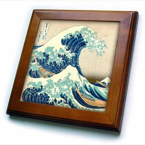 3dRose ft_155631_1 The Great Wave Off Kanagawa by Japanese Artist Hokusai Dramatic Blue Sea Ocean Ukiyo-E Print 1830 Framed Tile, 8 by 8-Inch