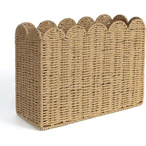 AELS Woven Natural Fibre Magazine Holder, Scalloped Edge Magazine Rack Floor, Hand-woven Magazine Organizer, Magazine Basket, Boho Modern Farmhouse Book Basket, File Newspaper Mail Holder for Office in Kuwait