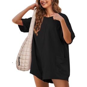 Women's Tee Rompers One Piece Short Sleeve Casual Athletic Overalls Workout Hot Shot Jumpsuits