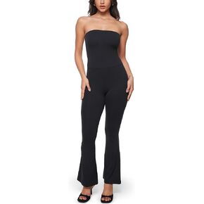 Women's Natrelax Strapless Jumpsuit - Yoga One Piece Bodycon Double Lined Sexy Tube Top Flare Leggings Rompers
