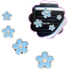 4pcs Flowers Air Vent Clips Car Air Freshener,4 Sizes Azure Light Blue Daisy Cute Flower Car Vent Clips,Girly Women Car Air Freshener,Flowers Car Accessories,Refillable Car Diffuser