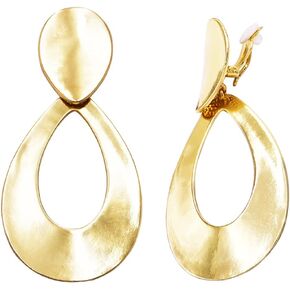 Rosemarie & Jubalee Women's Statement Metal Teardrop Hoop Dangle Clip On Earrings, 3.25"