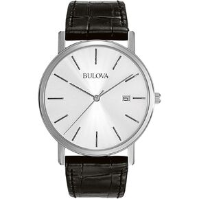 Bulova Men's Classic 3-Hand Calendar Date Quartz Leather Strap Watch, Buckle, 37mm