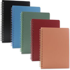 5 Pack Spiral Notebooks 8.3" x 5.7", 80 Sheets College Ruled Notebook with Plastic Waterproof Cover, A5 Lined Journal for Office, School,Home