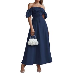 Women's Summer Puff Sleeve Floral Split Maxi Dress Flowy A Line Casual Beach Long Dresses 2024