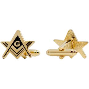 Square & Compass Masonic Cuff Link Pair - [Gold & Black][3/4'' Wide]