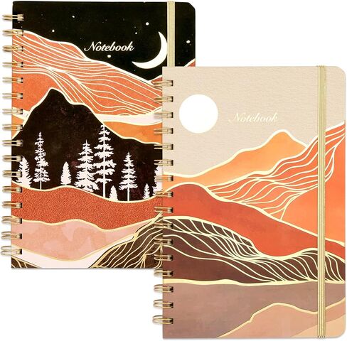 EOOUT 2 Pack Spiral Notebook Journals for Women, A5 Size 5.7x 8.5 Inches College Ruled Hardcover Spiral Journal, 160 Pages 2 Abstract Sun and Moon Design Back Pocket, for Office School Supplies Gifts in Saudi Arabia