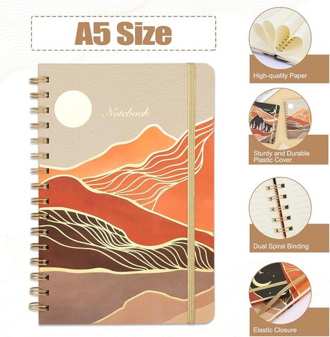 EOOUT 2 Pack Spiral Notebook Journals for Women, A5 Size 5.7x 8.5 Inches College Ruled Hardcover Spiral Journal, 160 Pages 2 Abstract Sun and Moon Design Back Pocket, for Office School Supplies Gifts in Saudi Arabia