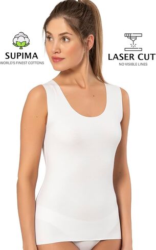 VAVONNE Pima Cotton Tank Tops for Women, Laser Cut Basic Scoop Neck Camisole Undershirt in Kuwait