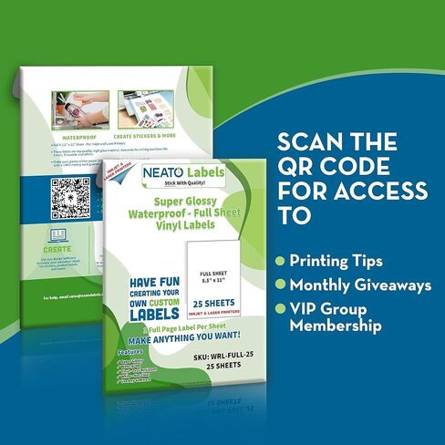 Sticker Paper - 25 Blank Super Glossy Label Sheets Made in USA - (8.5" x 11") - Waterproof Vinyl Labels for Inkjet & Laser Printers - Customizable Labels for Stickers, Bottles, Candle Jars in Kuwait