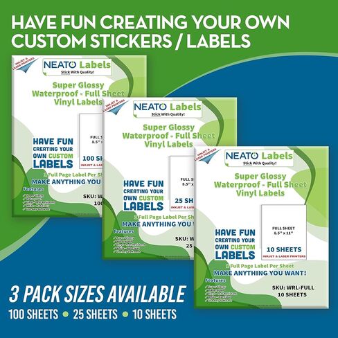 Sticker Paper - 25 Blank Super Glossy Label Sheets Made in USA - (8.5" x 11") - Waterproof Vinyl Labels for Inkjet & Laser Printers - Customizable Labels for Stickers, Bottles, Candle Jars in Kuwait