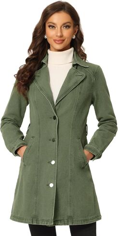 Allegra K Women's Jean Belted Notched Lapel Trench Long Denim Jacket in Saudi Arabia