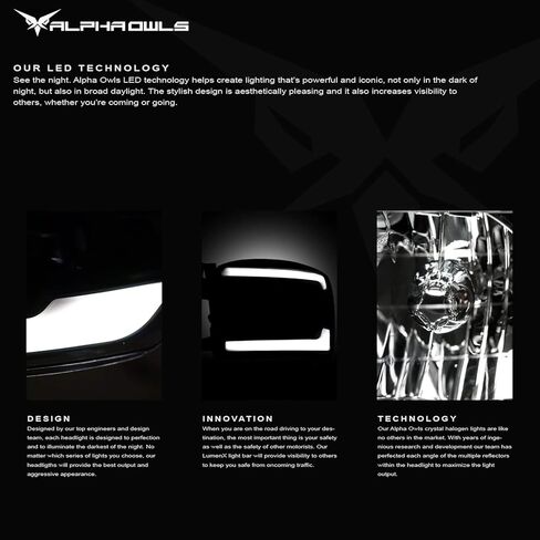 مصابيح أمامية كريستال Alpha Owls 8710296 مع شريط إضاءة LED أبيض - كهرمان أسود يناسب موديلات Ford F150 Halogen 2009-2014 in Kuwait