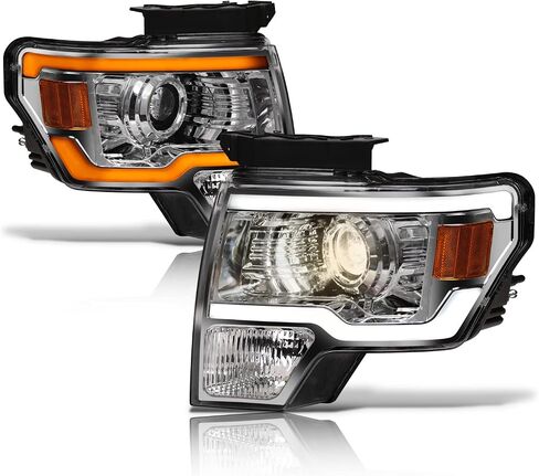 Alpha Owls 8711521 Projector Headlights With Switchback Sequential LED Bar & Startup Light - Chrome Amber Fits 2009-2014 Ford F150 Halogen Models in Saudi Arabia