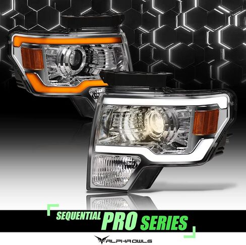 Alpha Owls 8711521 Projector Headlights With Switchback Sequential LED Bar & Startup Light - Chrome Amber Fits 2009-2014 Ford F150 Halogen Models in Saudi Arabia