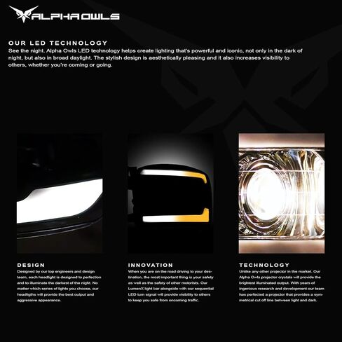 Alpha Owls 8711521 Projector Headlights With Switchback Sequential LED Bar & Startup Light - Chrome Amber Fits 2009-2014 Ford F150 Halogen Models in Saudi Arabia