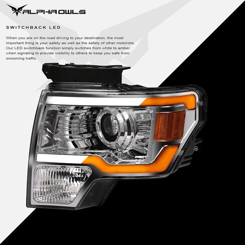 Alpha Owls 8711521 Projector Headlights With Switchback Sequential LED Bar & Startup Light - Chrome Amber Fits 2009-2014 Ford F150 Halogen Models in Saudi Arabia