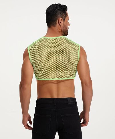 FYMNSI رجل شبكة صيد السمك بلا أكمام تانك المحاصيل الأعلى شبكة البلوز الجولة الرقبة تي شيرت الملابس الداخلية مهرجان الموسيقية الهذيان سترة القمم in Kuwait