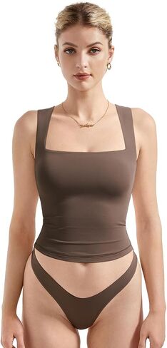 SUUKSESS Women Double Lined Square Neck Crop Tank Top Sleeveless Basic Y2k Tops in Saudi Arabia