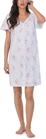 Carole Hochman Pajamas for Women Summer Floral Cotton Knit Lightweight 36" Flutter Sleeve Short Nightgown in Saudi Arabia