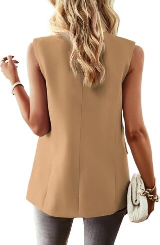 2024 Summer Sleeveless Blazers Vest For Women Lightweight Casual Double Breasted Lapel Jacket Suit Pocket in Saudi Arabia