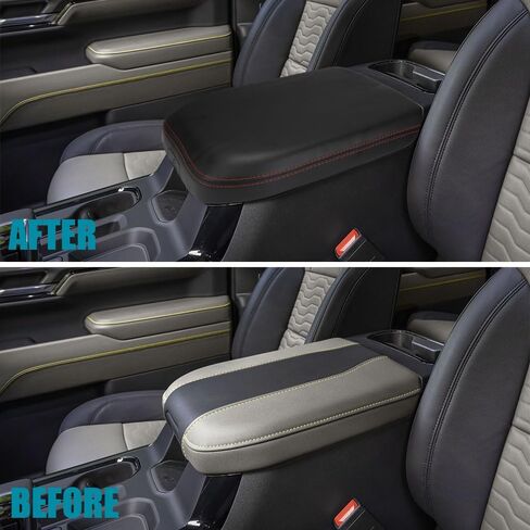LEXLEY Center Console Pad Armrest Box Cover Leather Protector Covers For 2024 Chevy Silverado&GMC Sierra 2500HD 3500HD,2024 Silverado&Sierra 1500,Bucket Seats ONLY-Black Stitches in Saudi Arabia