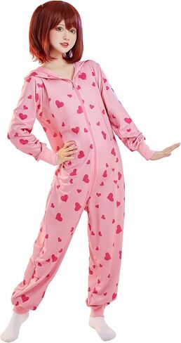 بدلة نوم نسائية من Haikyuu بتصميم أنمي نيسيي بيجامة مع قلنسوة بذلة Kigurumi ملابس نوم ملابس منزلية مطبوعة على شكل قلب قرش وردي in Kuwait
