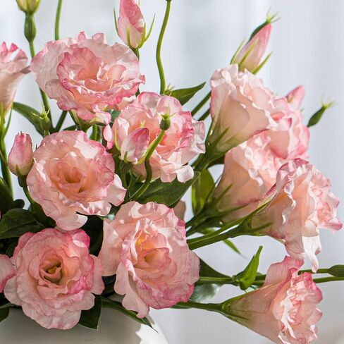 10PCS Lifelike Silk Flowers Artificial Flowers Indoor Fake Lisianthus Flower Table Centerpiece Faux Flowers Fake Eustoma Flower Long Stem Faux Flowers for Wedding Home Decor in Saudi Arabia