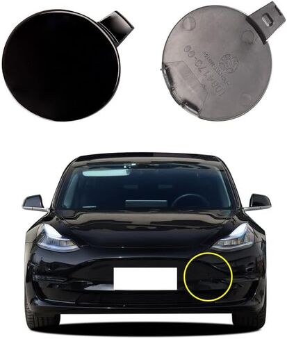 غطاء خطاف سحب المصد الأمامي للسيارة متوافق مع طراز Tesla 3 2017 2018 2019 غطاء غطاء المقطورة 108417300E 1084173-00-E غطاء صغير لسحب غطاء العين باللون الأحمر من جانب السائق الأيسر in Kuwait