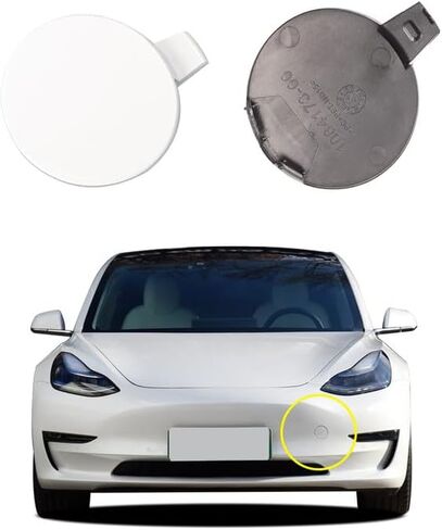 غطاء خطاف سحب المصد الأمامي للسيارة متوافق مع طراز Tesla 3 2017 2018 2019 غطاء غطاء المقطورة 108417300E 1084173-00-E غطاء صغير لسحب غطاء العين باللون الأحمر من جانب السائق الأيسر in Kuwait