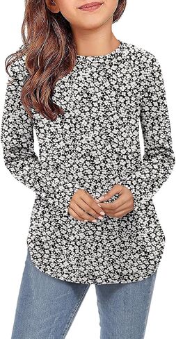 storeofbaby Girls Casual Long Sleeve Shirts Round Neck Tops Loose Fit Tunic Blouses in Saudi Arabia