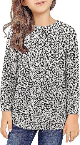 storeofbaby Girls Casual Long Sleeve Shirts Round Neck Tops Loose Fit Tunic Blouses in Saudi Arabia
