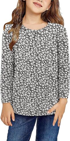 storeofbaby Girls Casual Long Sleeve Shirts Round Neck Tops Loose Fit Tunic Blouses in Saudi Arabia