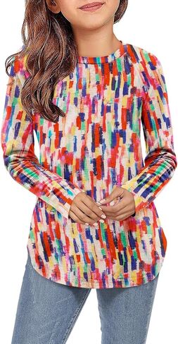 storeofbaby Girls Casual Long Sleeve Shirts Round Neck Tops Loose Fit Tunic Blouses in Saudi Arabia