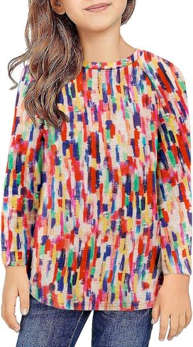 storeofbaby Girls Casual Long Sleeve Shirts Round Neck Tops Loose Fit Tunic Blouses in Saudi Arabia
