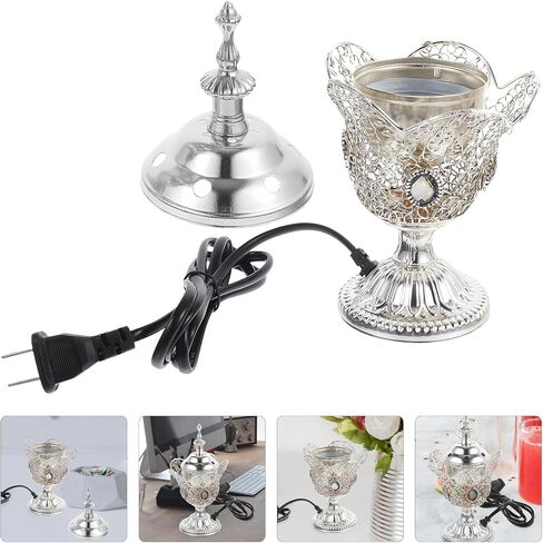 Electric Incense Burner Metal Incense Burner Holder Decoration Middle Eastern Style Bakhoor Burner for Home Office Bedroom Yoga Spa Tabletop Ornament (Gold) in Saudi Arabia