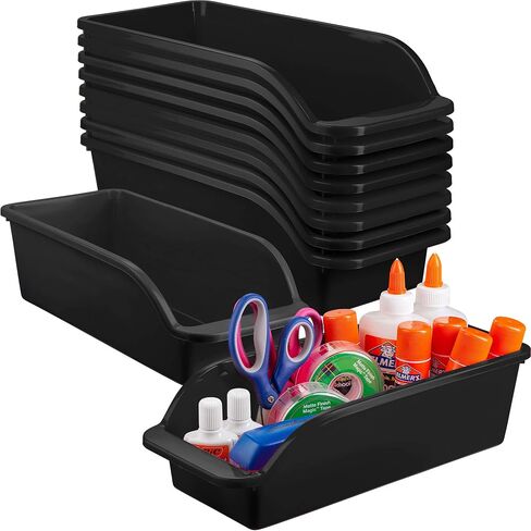 10 Pack – Plastic Shelf Bins, Closet Shelves Organization Trays, Office Desk Supplies Drawer Organizer, Tool Storage Nesting Container, Garage Hardware Baskets, Black in Saudi Arabia
