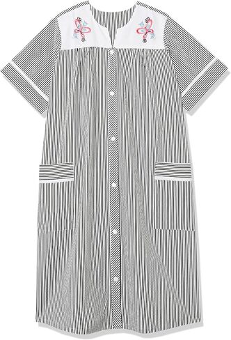 AmeriMark Women Calf-Length Snap Front Knit Duster House Coat Robe – Loose-Fitting Plush Bathrobe - Short Sleeve Bath Robe in Saudi Arabia