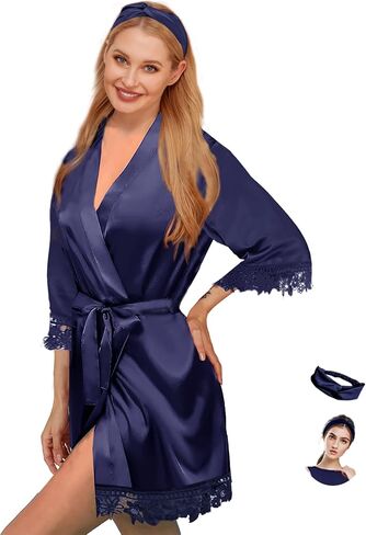 رداء الحرير للمرأة 2 قطعة رداء الساتان Kimonos وصيفة العروس العروس الدانتيل البشاكير ملابس خاصة الزفاف حريري المتسكعون الزفاف الجلباب in Kuwait