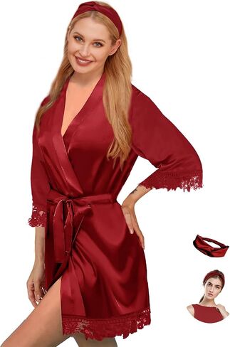 رداء الحرير للمرأة 2 قطعة رداء الساتان Kimonos وصيفة العروس العروس الدانتيل البشاكير ملابس خاصة الزفاف حريري المتسكعون الزفاف الجلباب in Kuwait
